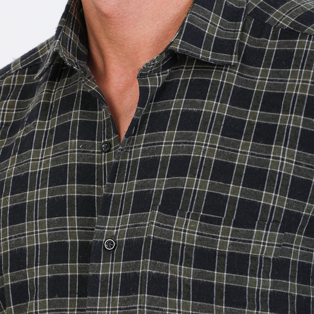 Jake Long Sleeve Checkered Pocket Collar Button-Up Shirt // Military Green