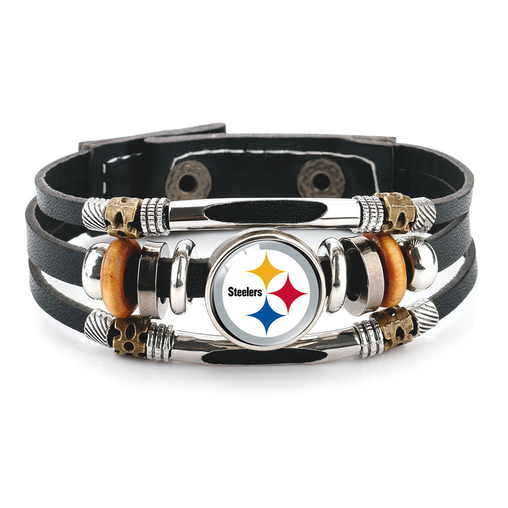 Leather Sports Team Logo Bracelet – Adjustable Fans Wristband Gift for Game Day & Holidays