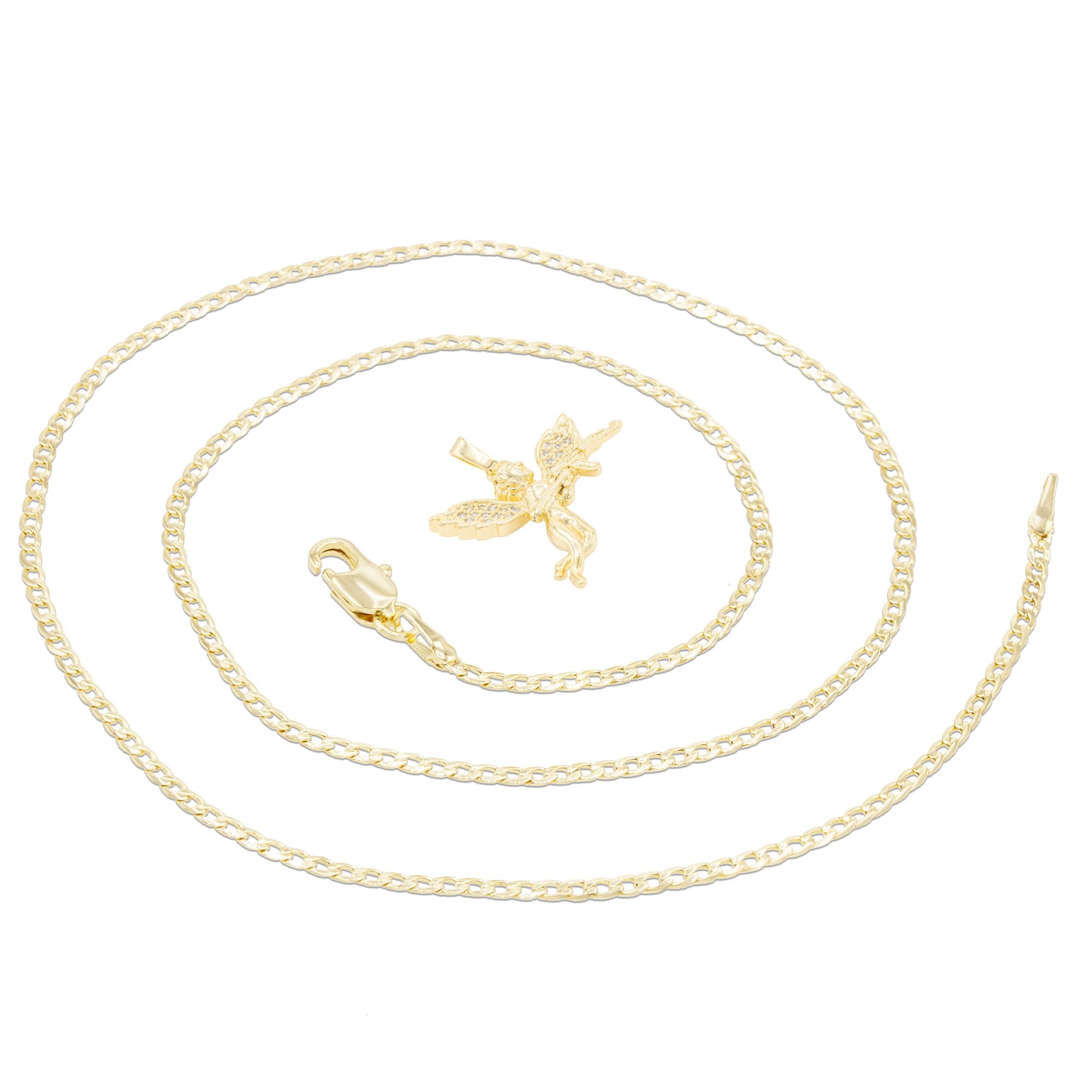 Guardian Angel Cubic Zirconia Pendant 14K Gold Filled Necklace Set