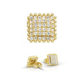 Square 2 Cubic Zirconia Earrings 14K Gold Filled Silver Hip Hop Studs Jewelry Women Men