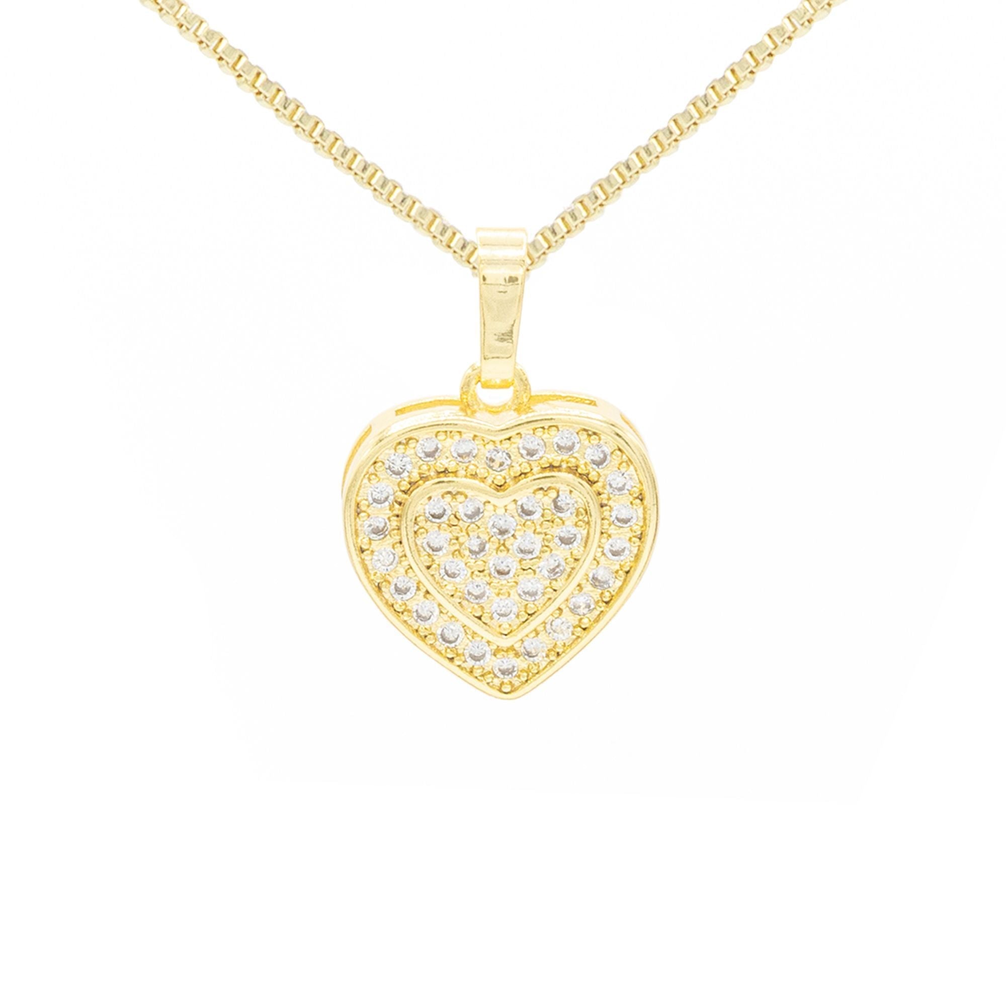 Cubic Zirconia 14K Gold Filled Two-Ply Heart Pendant Necklace Set