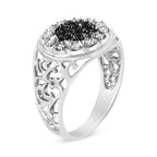 .925 Sterling Silver 1/4 Cttw White and Black Treated Diamond Halo Cluster Ring for Men (I-J Color, I3 Clarity) - Size 10