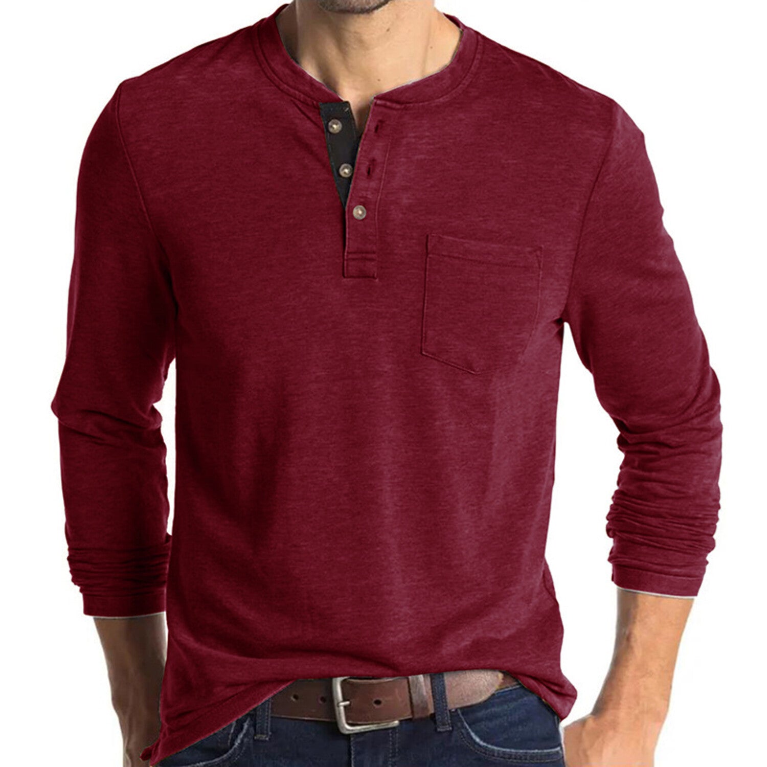 Pocket Henley Long Sleeve // Claret
