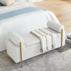 Elegant Upholstered Storage Bench With Cylindrical Arms And Iron Legs