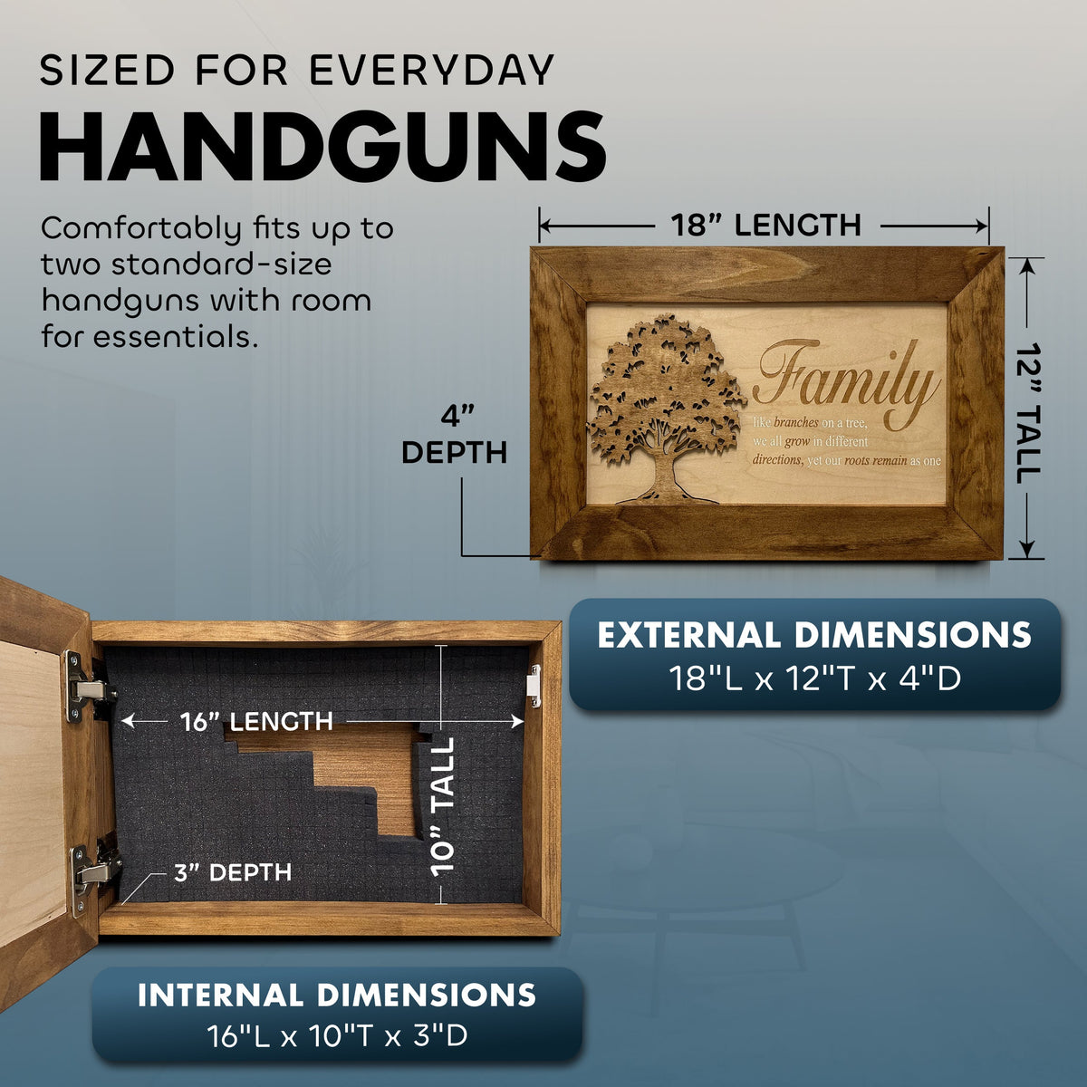 Handcrafted Black Family Tree Hidden Gun Storage Decorative Cabinet