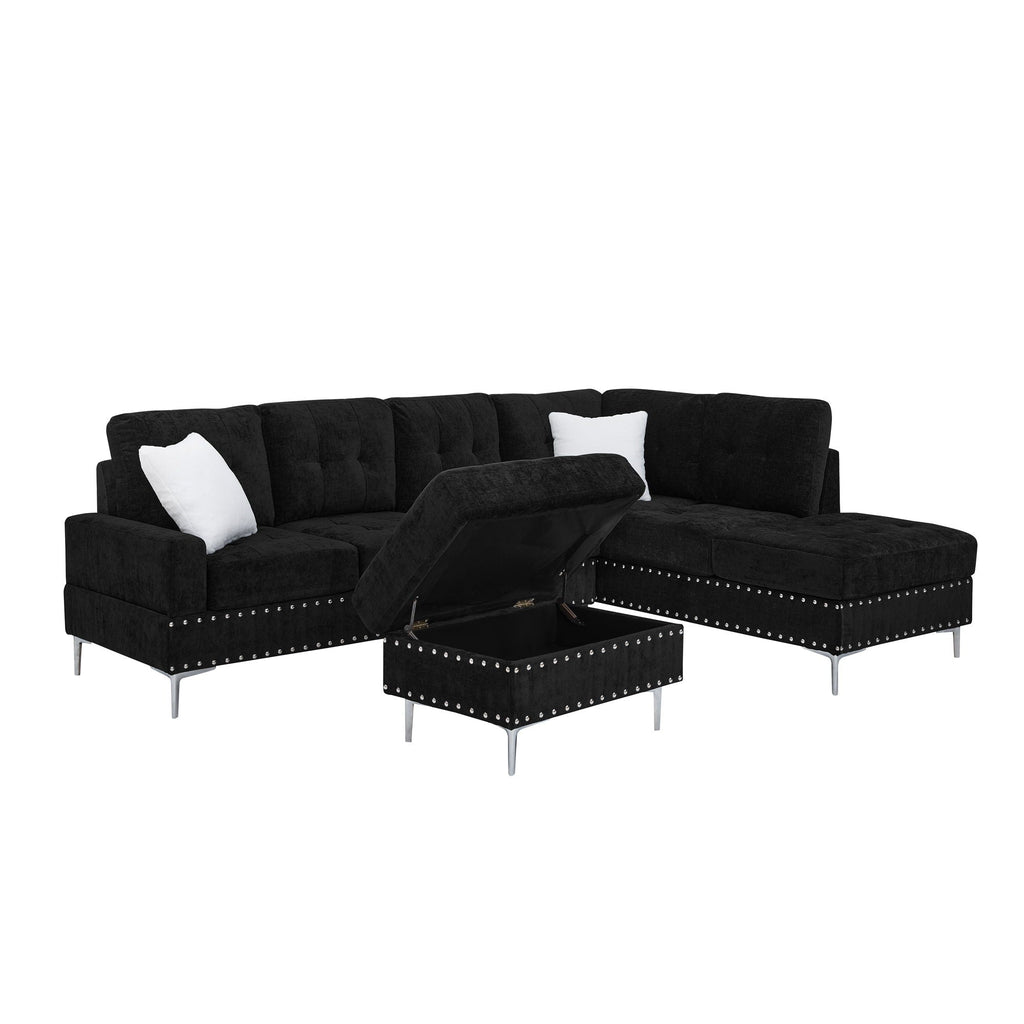 L-Shaped Sectional Sofa With Chaise And Storage Ottoman