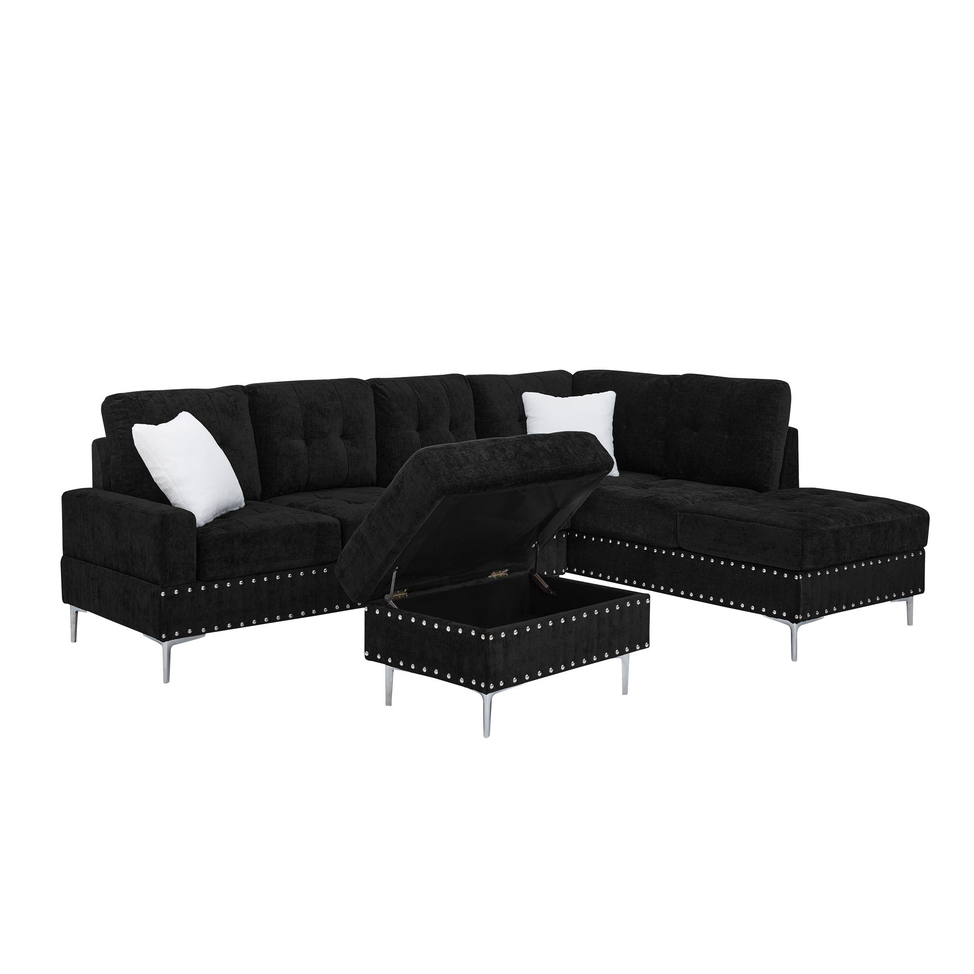 L-Shaped Sectional Sofa With Chaise And Storage Ottoman
