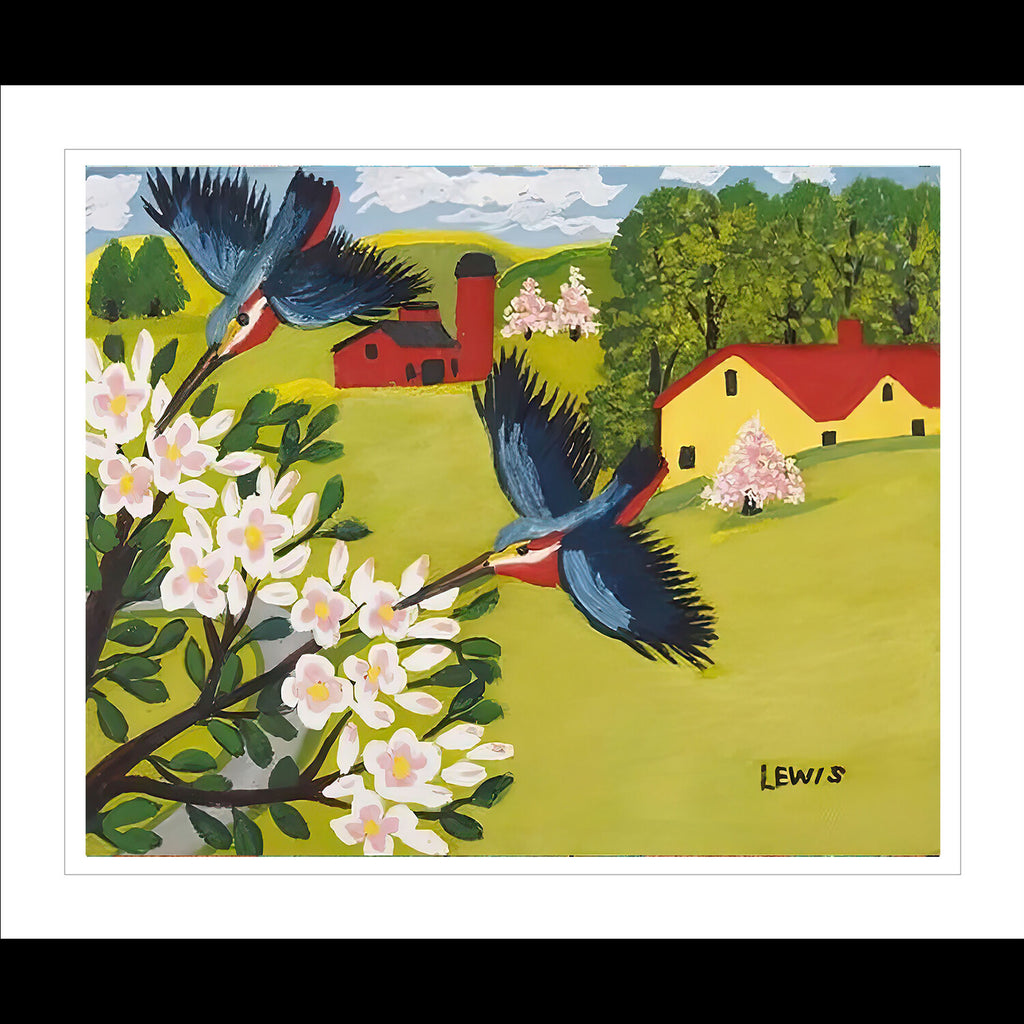"Hummingbirds" Framed Folk Art Painting Print By Maud Lewis