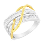 10K White and Yellow Gold 1 1/10 cttw Channel-Set Diamond Bypass Band Ring (J Color, I3 Clarity) - Size 7
