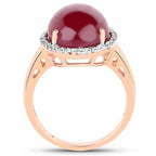 14K Rose Gold Plated 16.69 Carat Genuine Glass Filled Ruby and White Topaz .925 Sterling Silver Ring