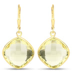 21.40 Carat Genuine Lemon Quartz .925 Sterling Silver Earrings