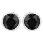 14K White Gold 1/2 Cttw Round Brilliant-Cut Black Diamond Bezel-Set Stud Earrings with Screw Backs (Fancy Color-Enhanced, I2-I3 Clarity)