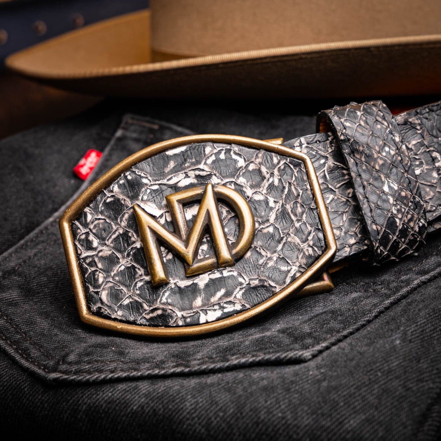 Arkansas // Python Leather Belt // Antique Newspaper