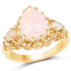 14K Yellow Gold Plated 3.26 Carat Genuine Ethiopian Opal .925 Sterling Silver Ring
