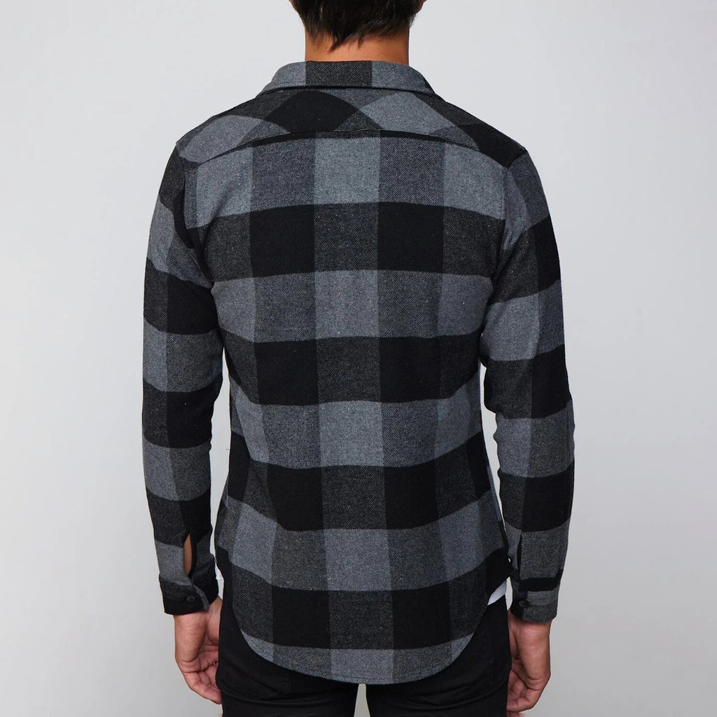 Slim Fit Flap Pocket Checkered Lumberjack Shirt // Black + Grey