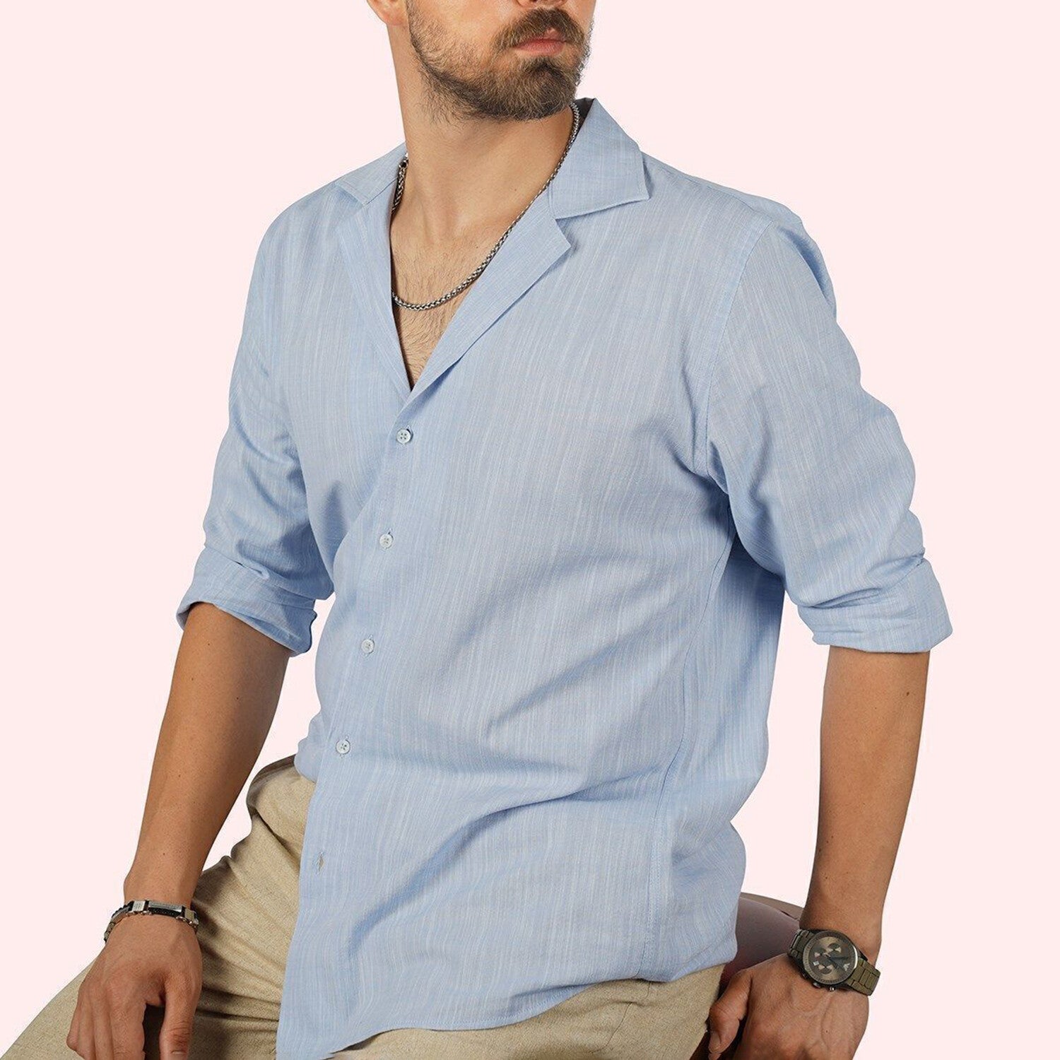 Textured Weave Button-Up Shirt // Blue