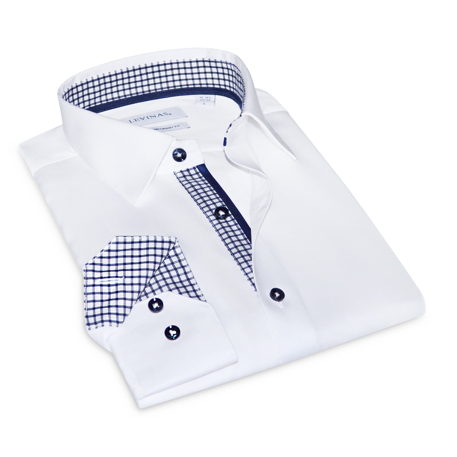 Contrast Collar & Cuff Button Up // White + Tattersall Navy Trim