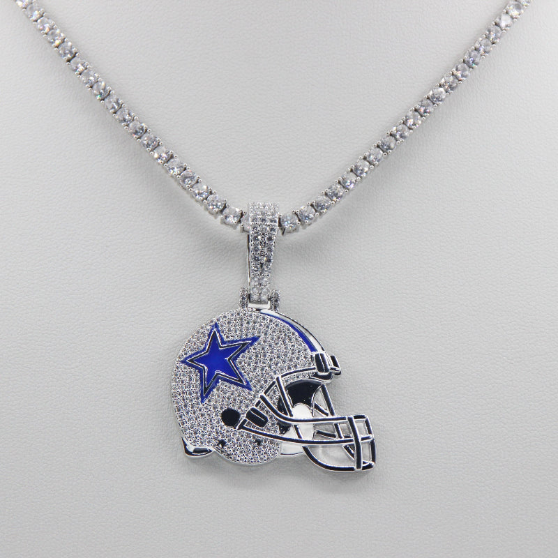 Dallas Cowboys Helmet Pendant Necklace – Sparkling Zircon Gift for Football Fans