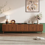 TV Stand With Legs, Media Console, 4 Cabinets - Natural Wood