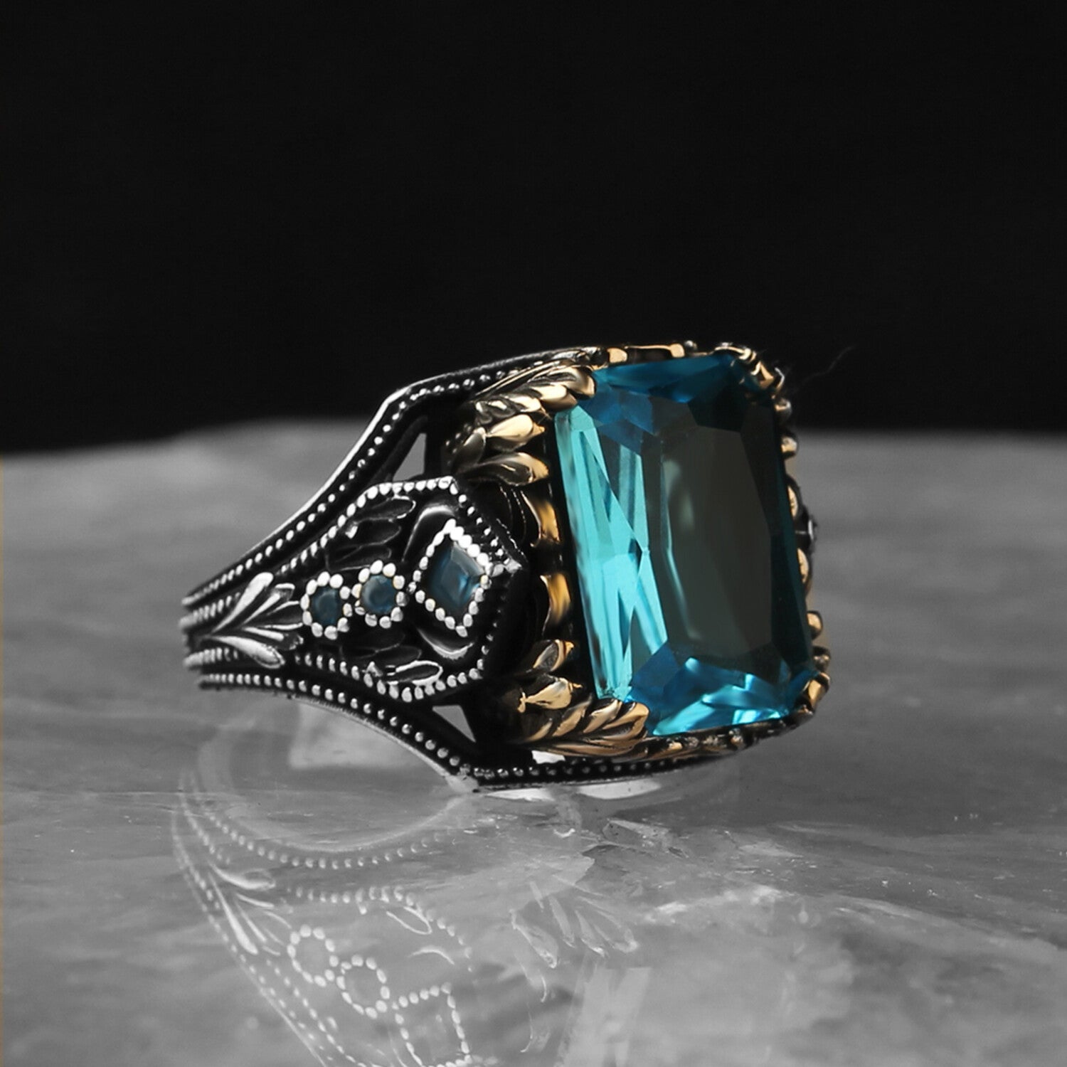 925 Sterling Silver Blue Topaz Stone Ring