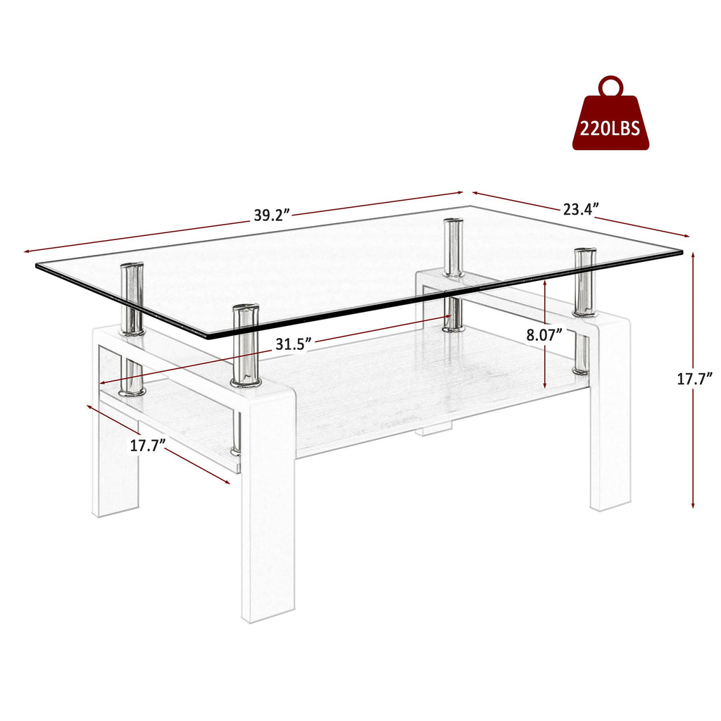 Modern Rectangular Coffee Table With Tempered Transparent