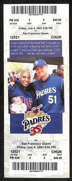 Barry Bonds HR #638 Walk #2000 Full Ticket Giants vs Padres 7/4/2003 187559