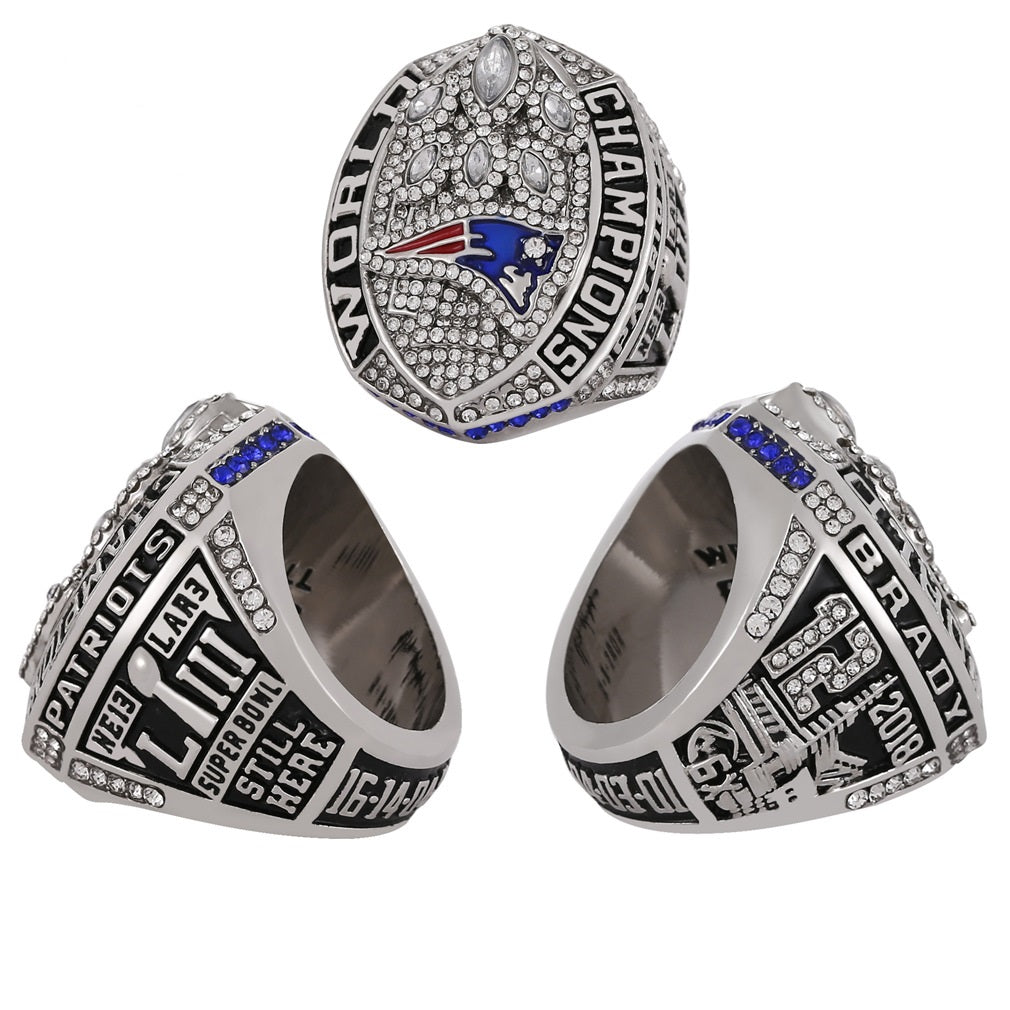New England Patriots Super Bowl Championship Ring & Trophy Set– 2002, 2004, 2005, 2015, 2017 & 2019
