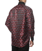 Men's Red & Black Floral Satin Dress Shirt – High Collar, French Cuff | Ferrecci Hi-1001