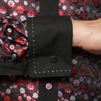 Men's Red & Black Floral Satin Dress Shirt – High Collar, French Cuff | Ferrecci Hi-1001