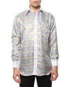 Men's Multi Color Floral Satin Dress Shirt – High Collar, French Cuff | Ferrecci Hi-1002