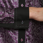 Men's Purple Baroque Scroll Satin Dress Shirt – High Collar, French Cuff | Ferrecci Hi-1007