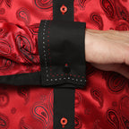Men's Red & Black Paisley Satin Dress Shirt – High Collar, French Cuff | Ferrecci Hi-1012
