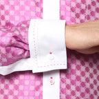 Men's Fuchsia Circle Print Satin Dress Shirt – High Collar, French Cuff | Ferrecci Hi-1020