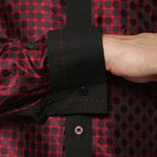 Men's Burgundy & Black Circle Print Satin Dress Shirt – High Collar, French Cuff | Ferrecci Hi-1023