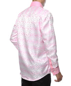 Men's Pink Floral Satin Dress Shirt – High Collar, French Cuff | Ferrecci Hi-1031