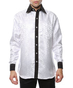 Men's White Paisley Satin Dress Shirt – High Collar, French Cuff | Ferrecci Hi-1033
