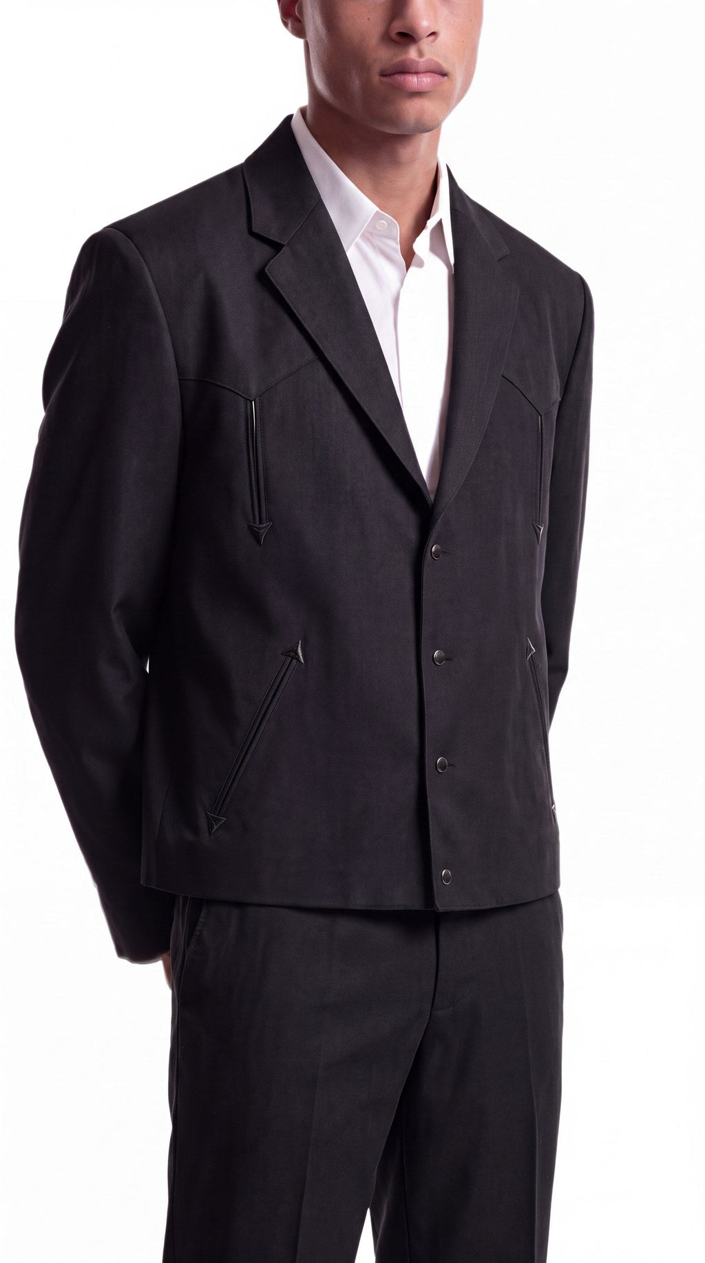 Men's Black Western Suit 2-Piece - Cowboy Suit with Western Yoke & Pearl Snaps