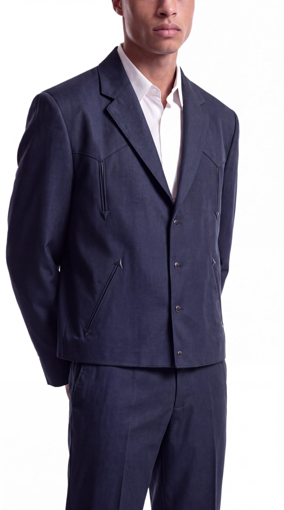 Men's Navy Western Suit 2-Piece - Cowboy Suit with Western Yoke & Pearl Snaps