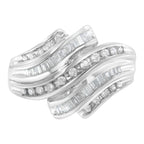 10K White Gold Round and Baguette Cut Diamond Channel Ring (3/4 Cttw, H-I Color, SI2-I1 Clarity) - Size 7