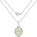 7.49 Carat Genuine Prehnite And White Topaz .925 Sterling Silver Pendant