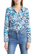 Rails Lisa Floral Ruched Button-Up Blouse in Zinnia, Size Medium