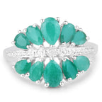 2.21 Carat Genuine Emerald and White Diamond .925 Sterling Silver Ring