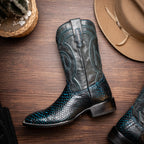 Western Collection Missouri // Python Leather Cowboy Boot // Black + Blue