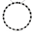 .925 Sterling Silver 3.0 Cttw Alternating Black and White Diamond Open Hoop Circle Pendant Necklace (H-I Color, I3 Clarity) - 18" Inches