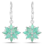 2.92 Carat Genuine Emerald and White Diamond .925 Sterling Silver Earrings