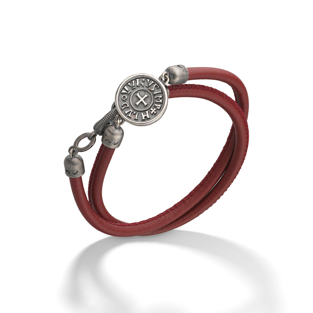 Moneta Sovereign Disc Leather Bracelet // Red