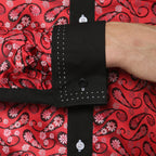 Men's Red & Black Floral Satin Dress Shirt – High Collar, French Cuff | Ferrecci Hi-1015