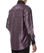 Men's Purple Baroque Scroll Satin Dress Shirt – High Collar, French Cuff | Ferrecci Hi-1007