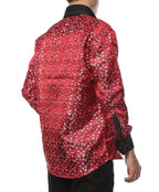Men's Red & Black Floral Satin Dress Shirt – High Collar, French Cuff | Ferrecci Hi-1015