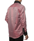 Men's Red & Black Circle Print Satin Dress Shirt – High Collar, French Cuff | Ferrecci Hi-1028